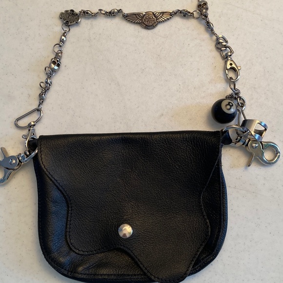 Harley-Davidson Handbags - Harley-Davidson Black Leather Hip Pouch with Silver Chain